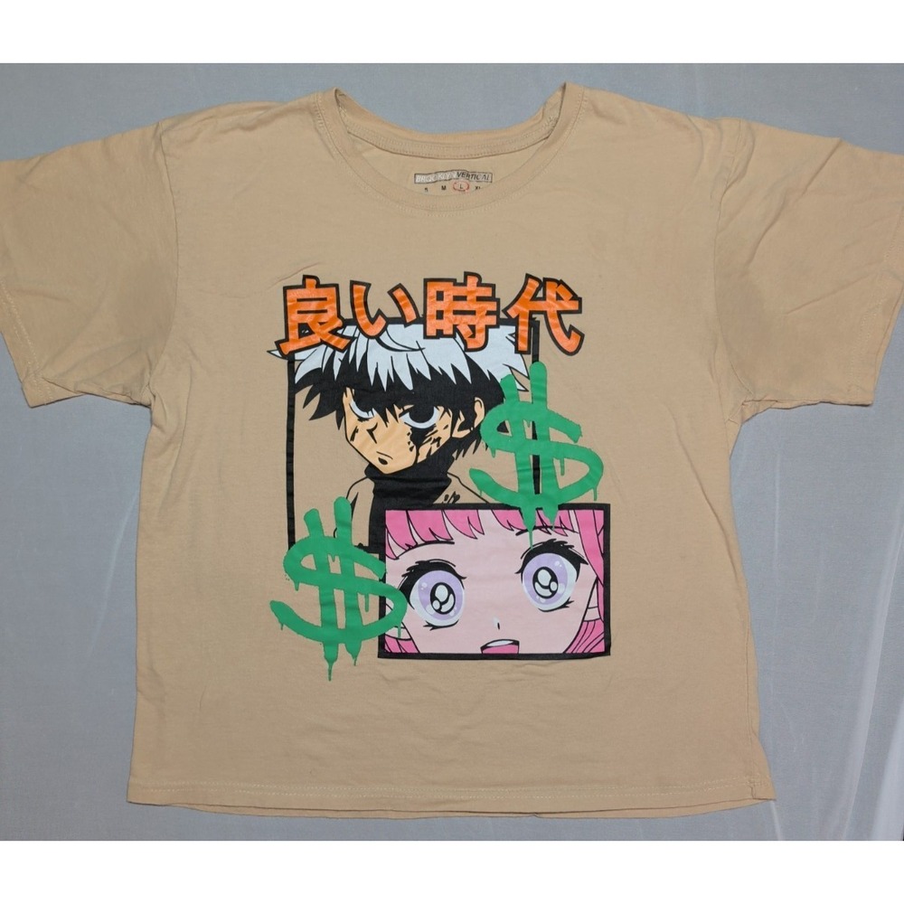 Brooklyn Vertical Mens Anime Graphic Streetwear T-Shirt Size Large Tan Beige‎